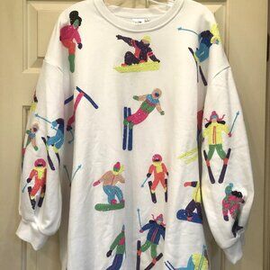 QUEEN OF SPARKLES - LARGE - WHITE - OVERSIZED SWEATSHIRT DRESS-NWOT